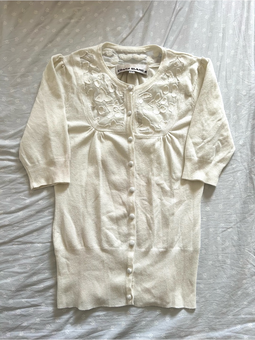 Costa Blanca Ivory Embroidered Button Cardigan